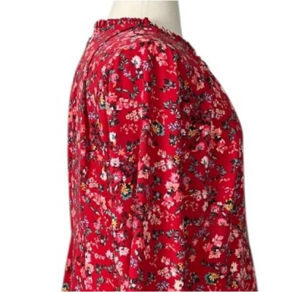 LOFT Plus Dress A-line Long Sleeve Ruffle Button Neck Red Floral Women’s Size 18 - Picture 9 of 13